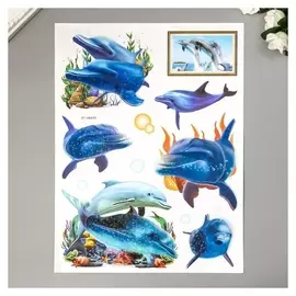 Наклейка пластик многослойная "Подводный мир" 54х32 см