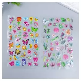 Наклейка пластик объёмные "Бабочки и цветочки" 14,5х25 см