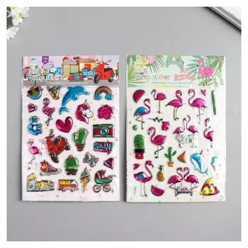 Наклейка пластик объёмные "Фламинго/кактусы" 24,5х16,5 см