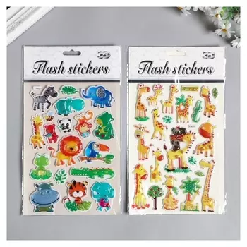 Наклейка пластик объёмные "Животные" 28х15 см