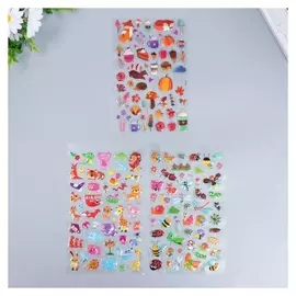 Наклейка пластик объёмные "Животные, насекомые и урожай" 14,5х25 см