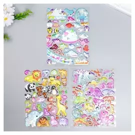 Наклейка пластик объёмные "Звери/рыбки/динозавры" голография 26х16 см