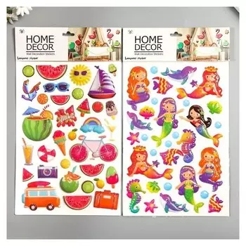 Наклейка пластик выпуклая "Русалочки/лето" 30,5х17 см