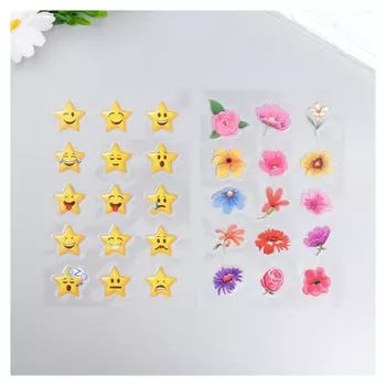 Наклейка пластик "Звёзды/сердца/цветочки" 19х10 см