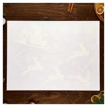 Наклейки на окна "Новогодние" Дед мороз с оленями, 50 х 74 см