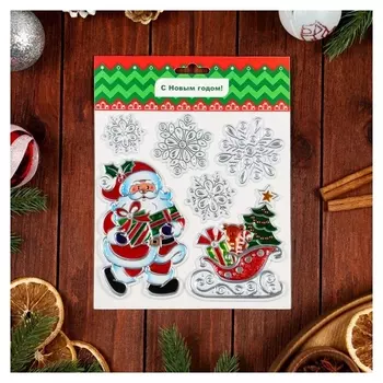Наклейки на окна "Новогодние" Дед мороз, снежинки, 23 х 20 см