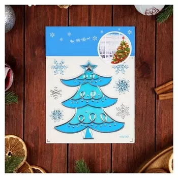 Наклейки на окна "Новогодние" елка, снежинки, 21 х 16 см