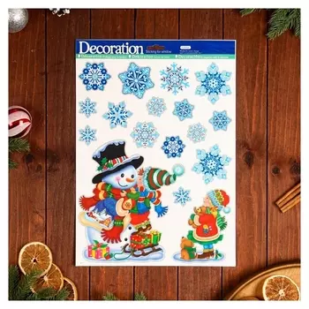 Наклейки на окна "Новогодние" мальчик, снеговик, 41 х 29 см