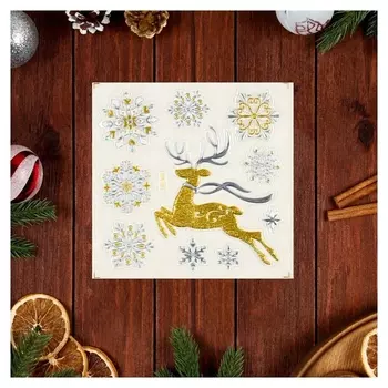 Наклейки на окна "Новогодние" олень, снежинки, 24 х 19 см