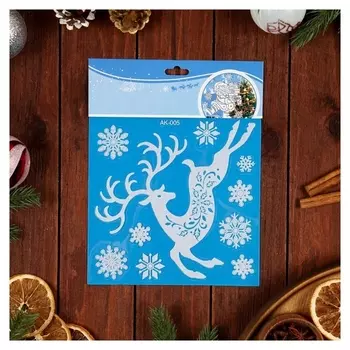 Наклейки на окна "Новогодние" олень, снежинки, 24 х 20 см