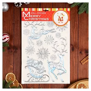Наклейки на окна "Новогодние" олени, снежинки, 50 х 30 см