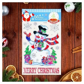 Наклейки на окна "Новогодние" снеговик, 38 х 22 см