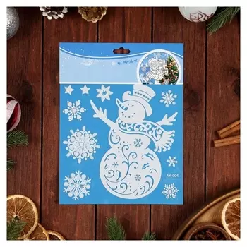 Наклейки на окна "Новогодние" снеговик, снежинки, 24 х 20 см