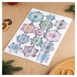 Наклейки "Новогодние" снежинки, тиснение