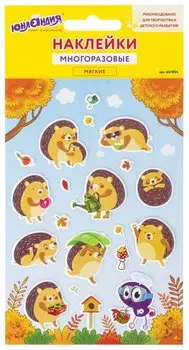 Наклейки зефирные "Ежики", многоразовые, 10х15 см