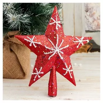 Наконечник "Звезда" белые снежинки 22*23,5 см, красный