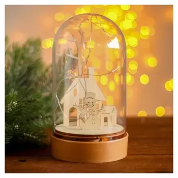 Настольный декор с подсветкой «Дом и снеговик» 19х10х10 см