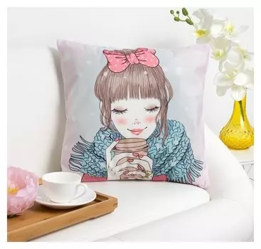 Наволочка декоративная этель девичьи истории"Кофе" 40 х 40 см, велюр