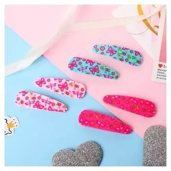 Невидимка для волос "Герти" (Набор 6 шт) 5,5 см бабочки и цветы