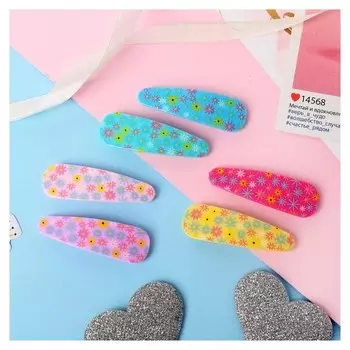 Невидимка для волос "Герти" (Набор 6 шт) 5,5 см цветочная полянка