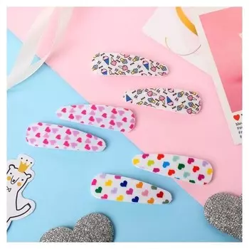 Невидимка для волос "Герти" (Набор 6 шт) 5,5 см сердечки и мороженое