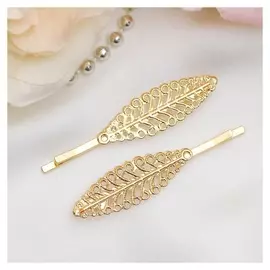 Невидимка для волос "Либерти" (Цена за пару) 5,5 см, лист с кругами, золото