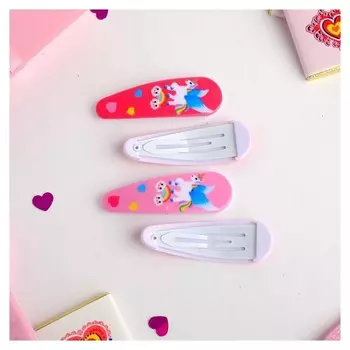 Невидимка для волос "Весёлый глянец" (Набор 4 шт) единороги на радуге 5 см, розовый