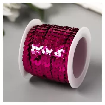 Нить из пайеток на бобине "Цветочки ярко-розовые" намотка 5 метров D-0,5 см