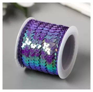 Нить из пайеток на бобине "Цветочки зелёно-фиолетовые" намотка 5 метров D-0,5 см