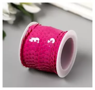 Нить из пайеток на бобине "Кругляши пастель малиновые" намотка 5 метров D-0,6 см