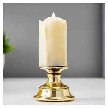 Ночник с эффектом живого пламени "Свеча малая" LED от батареек 2xааа золото 7х7х14,5 см