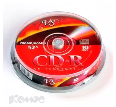 Носители информации Cd-r, 52x, VS, Cake/10, Vscdrcb1001