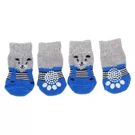 Носки нескользящие "Мишки", размер L (3,5/5 * 8 см), набор 4 шт, синие