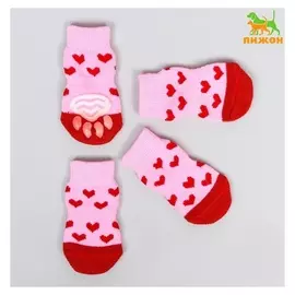 Носки нескользящие "Сердечки", размер L (3,5/5 * 8 см), набор 4 шт, розовые