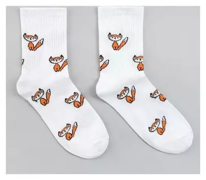 Носки женские «Лисички» цвет белый, размер 23-25
