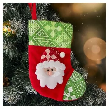 Носок для подарков "Ночь перед рождеством" 13*17,5 см, дед мороз зелёный