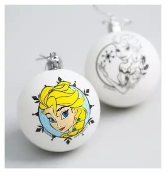 Новогоднее елочное украшение под раскраску холодное сердце, набор 2 шт, размер шара 5,5 см