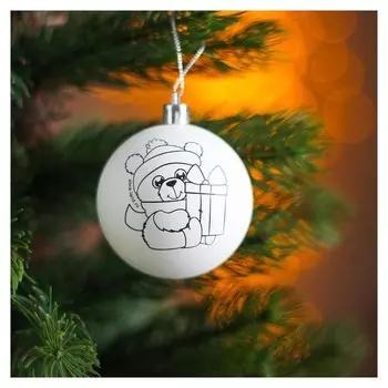 Новогоднее ёлочное украшение под раскраску «Мишка» размер шара 5,5 см