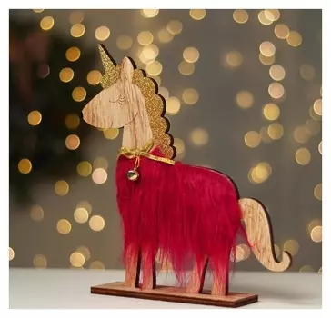 Новогодний декор с подсветкой «Единорог с колокольчиком» 21.5×5×23 см, красный