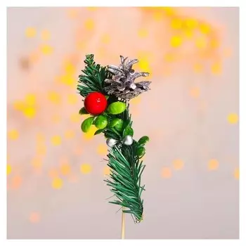 Новогодний декор «Серебряная шишка на веточке»