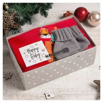 Новогодний подарочный набор крошка Я "Тигруля", плед 90х100см, пинетки 10-12 см