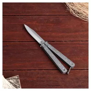 Нож-бабочка мастер К, лезвие 7,5см, металлик, рукоять с драконами 9,5см