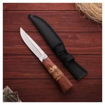 Нож охотничий, мастер К, лезвие 14 см, в чехле, деревянная рукоять с пробковой вставкой