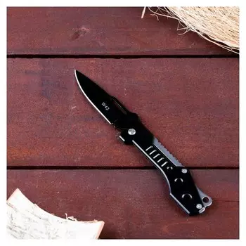 Нож перочинный, лезвие 7,4 см с отверстием, рукоять черный металл, без фиксатора, 17*2,5 см