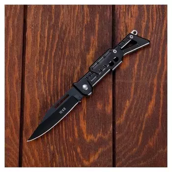 Нож складной, чёрное лезвие 6,4 см, рукоять в виде автомата, пластик, 15 см