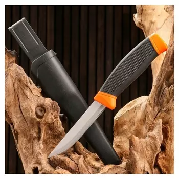 Нож туристический, лезвие 10см, рукоять черная с оранжевыми вставками