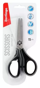 Ножницы 15см Berlingo "Easycut 350" эргономичные ручки, мягкие вставки, европодвес