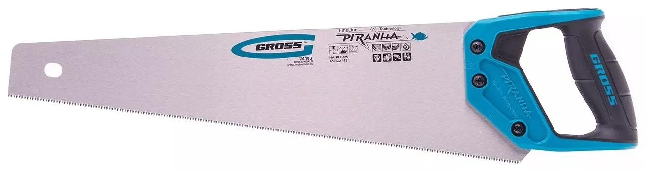 Ножовка по дереву "Piranha", 450 мм, 11-12 Tpi, зуб-3d, каленый зуб, двухкомпонентная рукоятка