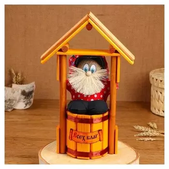 Оберег - домовой "Домовой на бочке, в домике", H = 30 см