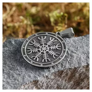 Оберег "Крест непобедимости, шлем ужаса", щит на обороте, металл пьютер, художественное лить